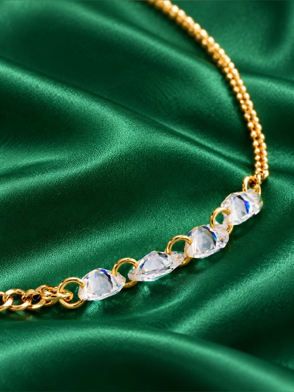 Anthropologie Mixed Chain Crystal Interlude Bracelet | Gold Clear | NWT - Picture 2 of 8